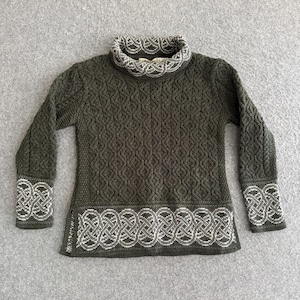 Aran Sweater Market Merino Wool Parka Celtic Pull Over Knit Women's XL