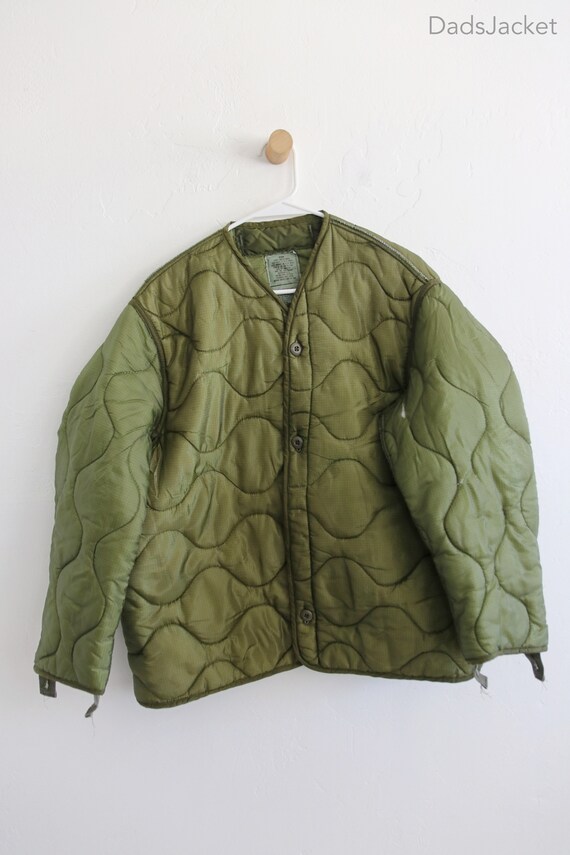 Green Military Liner Jacket with Buttons Medium - image 2