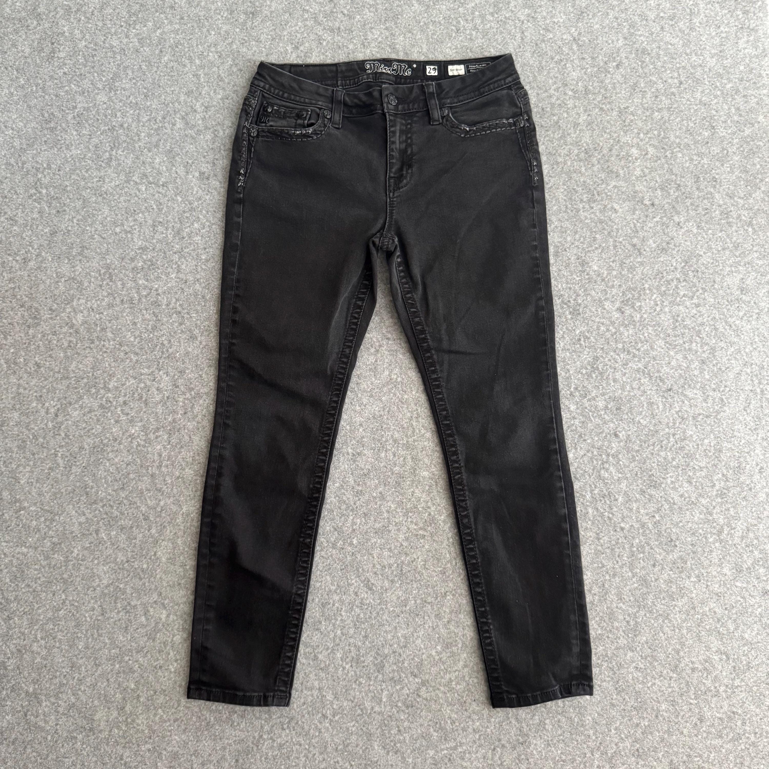 Miss Me Y2k Thick Stitch Crosses Black Denim Skinny Denim Jean 30