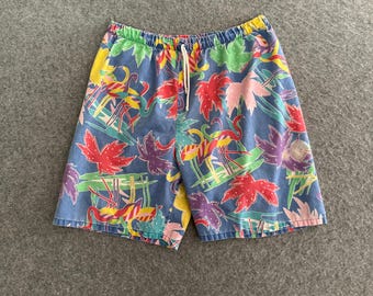 80s Wild Flamingo Art Shorts Elastic 28-30" Waist