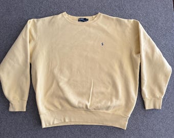 Polo Ralph Lauren gele sweater met ronde hals uit de jaren 90, maat XL