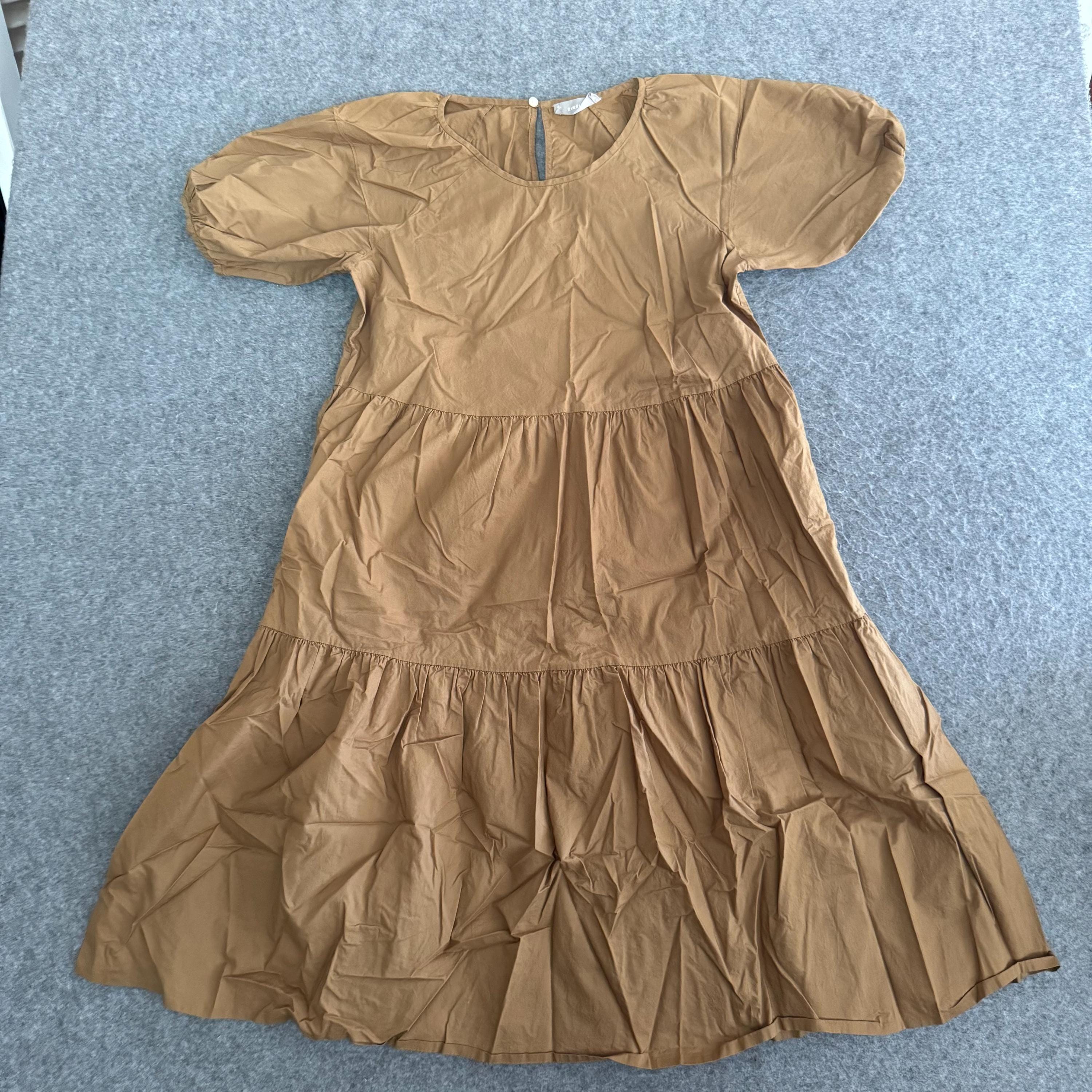 Everlane Tiered Cotton Dress Toasted Coconut Brown Sz 4