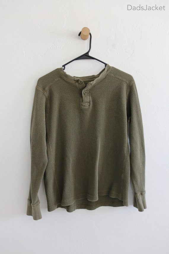 Green Olive Thermal Henley Long Sleeve Shirt Medi… - image 2