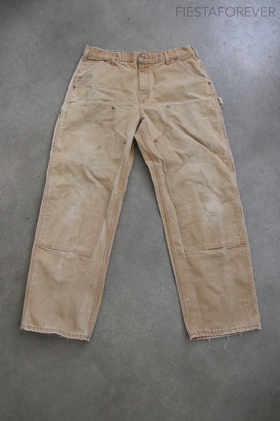 Carhartt Double Knee Canvas Beige Pants Distressed