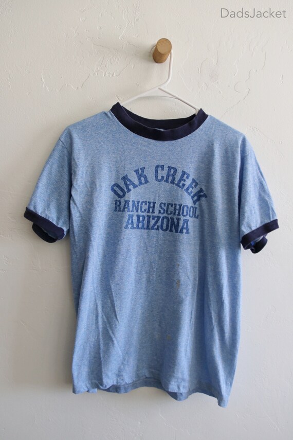 70s Oak Creek Ranch School Arizona Ringer Blue Heathe… Gem
