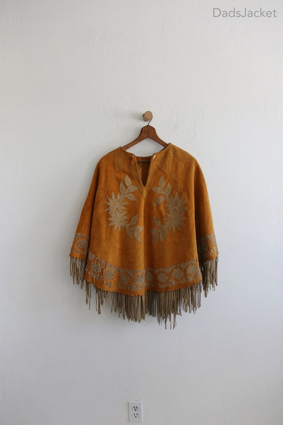 70s Suede Fringe Leather Western Cape Poncho