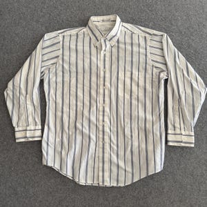 Striped 90s Button Long Sleeve Business Shirt Large