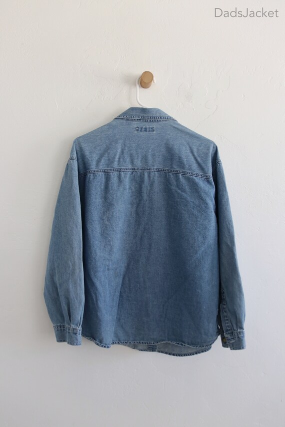 90s Chambray Denim Embroidered Button Long Sleeve… - image 8