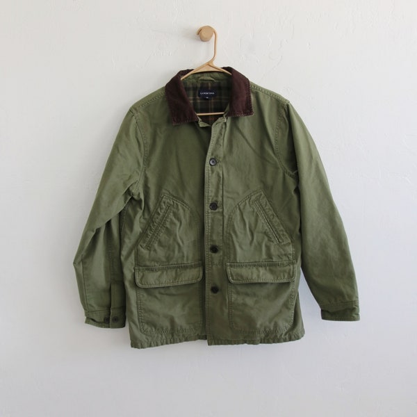 Green Canvas Corduroy Collar Chore Flannel Lined Jacket Medium