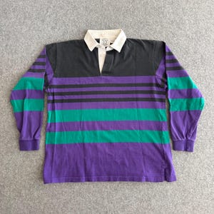 90s Purple Striped Rugby Long Sleeve Shirt Large - Etsy