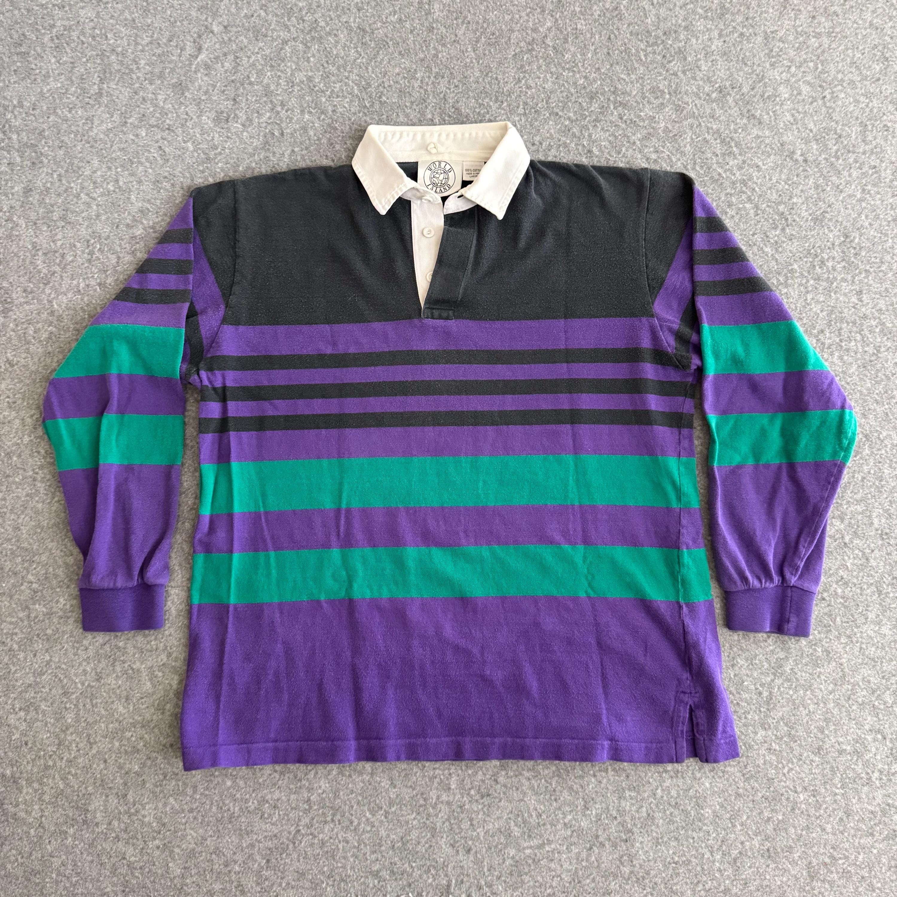 90s Purple Striped Rugby Long Sleeve Shirt Large - Etsy