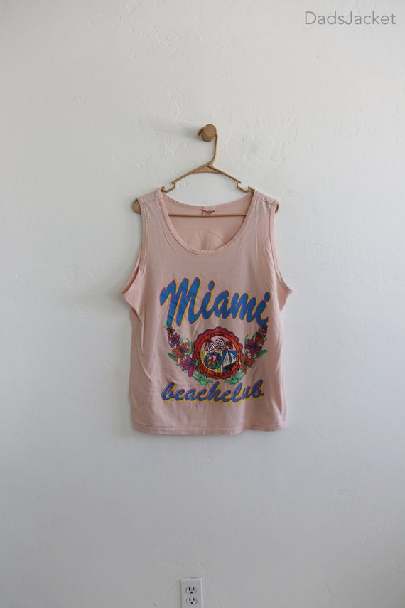 80s Miami Beach Club Pastel Tank Top Tee Large - image 1