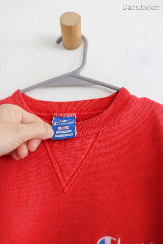 Red Champion Blank Reverse Weave Sweatshirt Medium - image 3