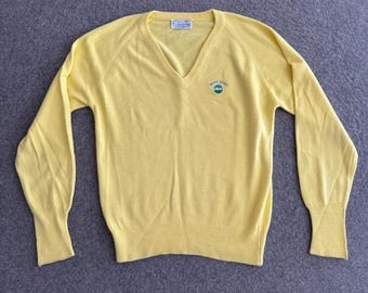 Jaren 80 gebreide V-hals trui geel Marco Island sweatshirt maat M