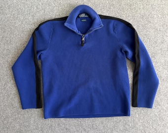 Polo RL Mock Neck Zip Striped Sleeve Sweater Blue Medium