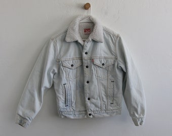 Faded Blue Levis Denim Sherpa Snap Jacket Small