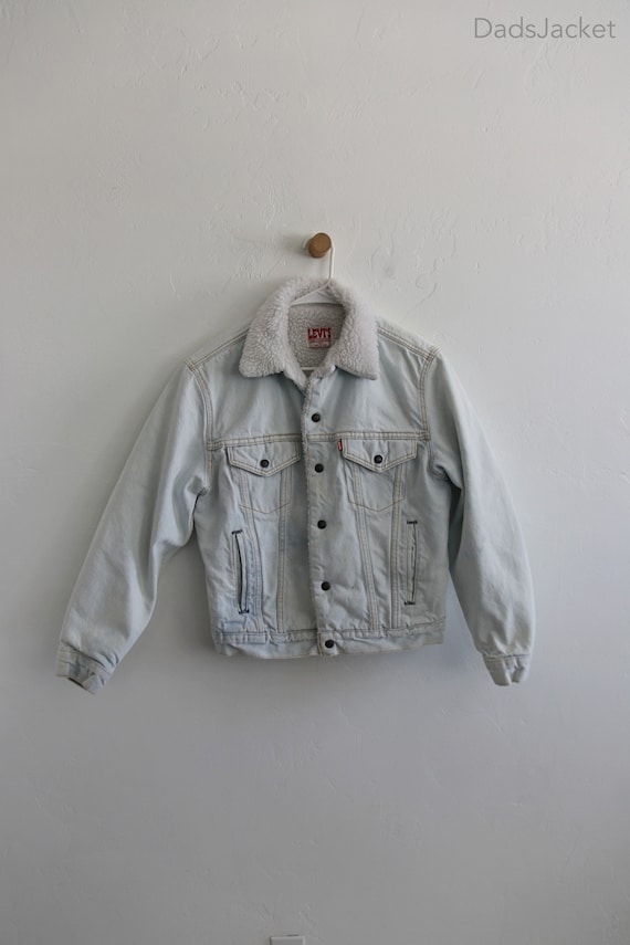 Faded Blue Levis Denim Sherpa Snap Jacket Small