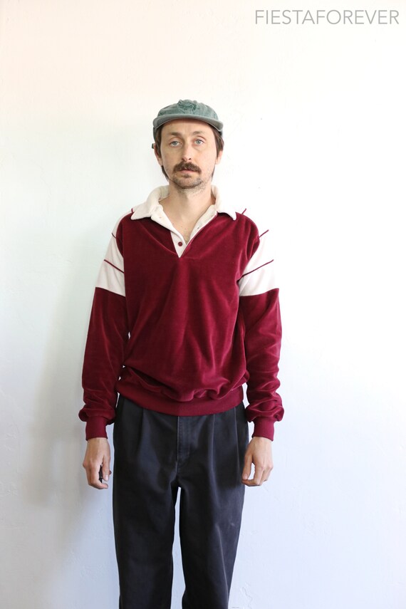 70s Red Velour Pull Over Sweater Medium