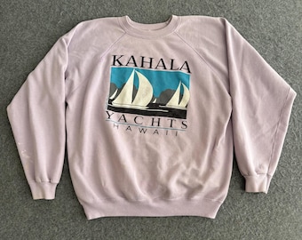 Hawaii Sailing Raglan Pastelpaars Hanes 80s Sweatshirt XL
