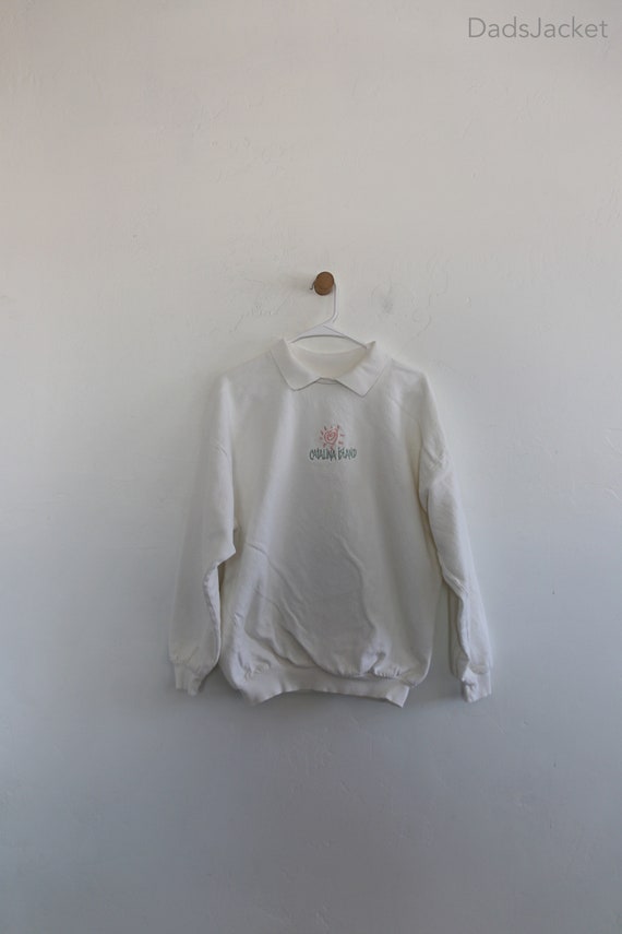 90s Catalina Island Textured Collared Sweatshirt L
