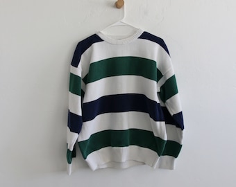 90s Knit Striped Green/Blue Sweater Large