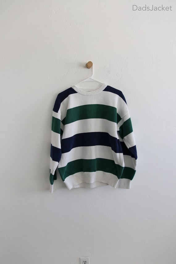 90s Knit Striped Green/Blue Sweater Large