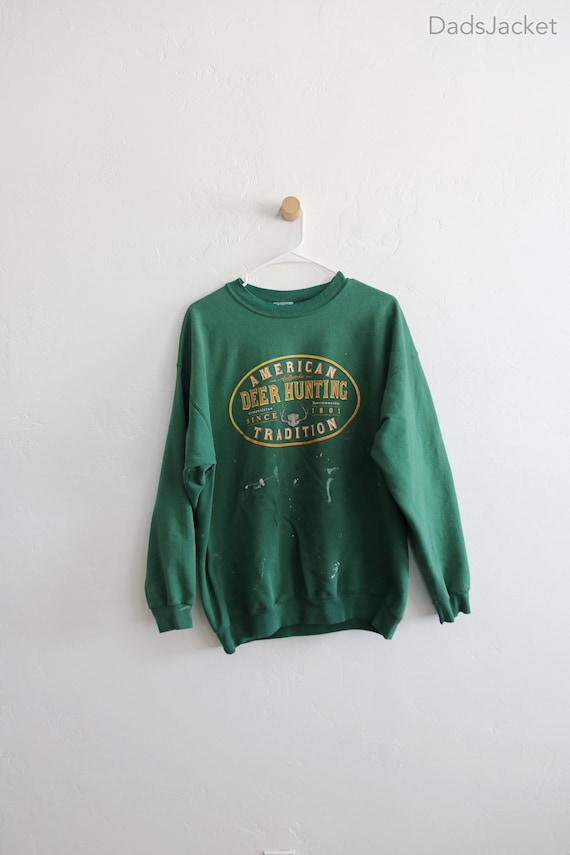 Forest Green 90s Deer Hunting Distressed Sweatshir