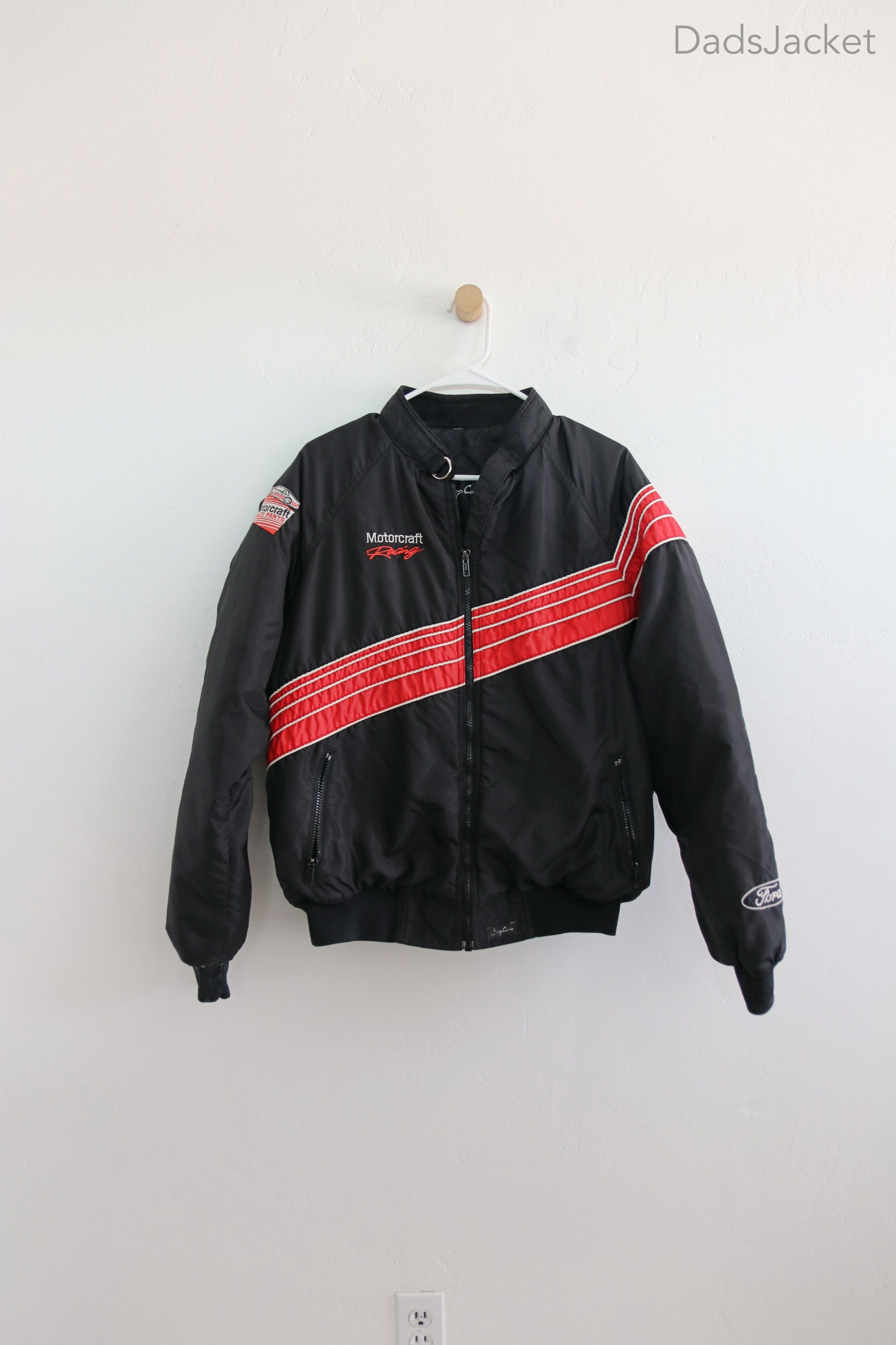 80s Ford Motorcraft Nascar Racing Black Nylon Zip Jacket Large