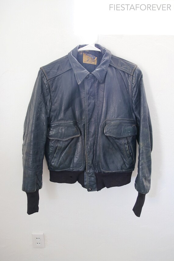 40s Horsehide Grais Flightmaster Navy Blue Leather