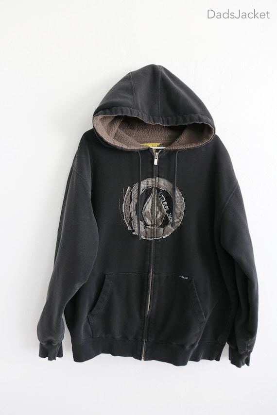 Acid Wash Full Zip Up Hoodies With Eye Holes Y2K Volcom Fleece