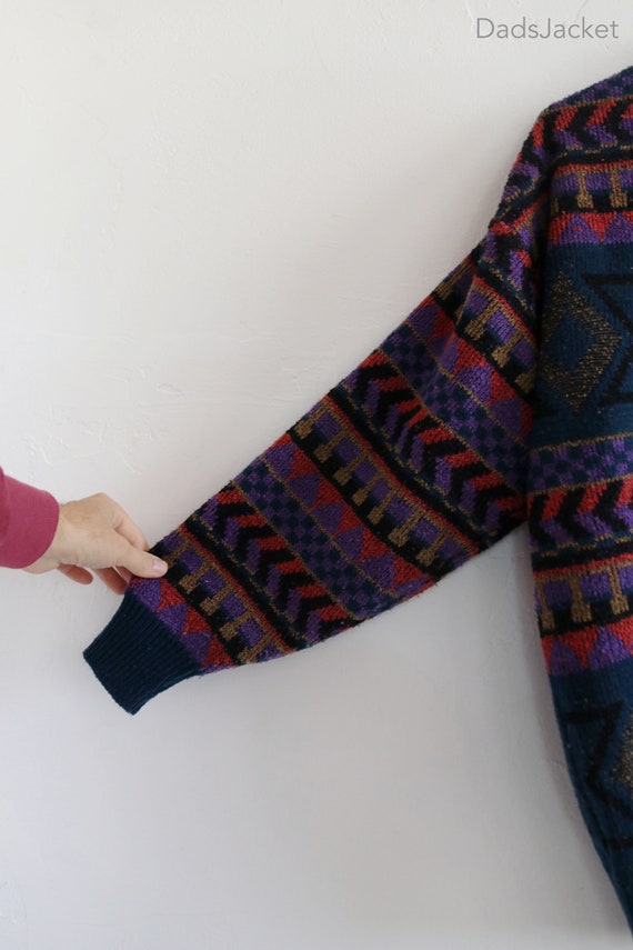 Knit Geometric Cardigan 90s Sweater Acrylic Small - image 5