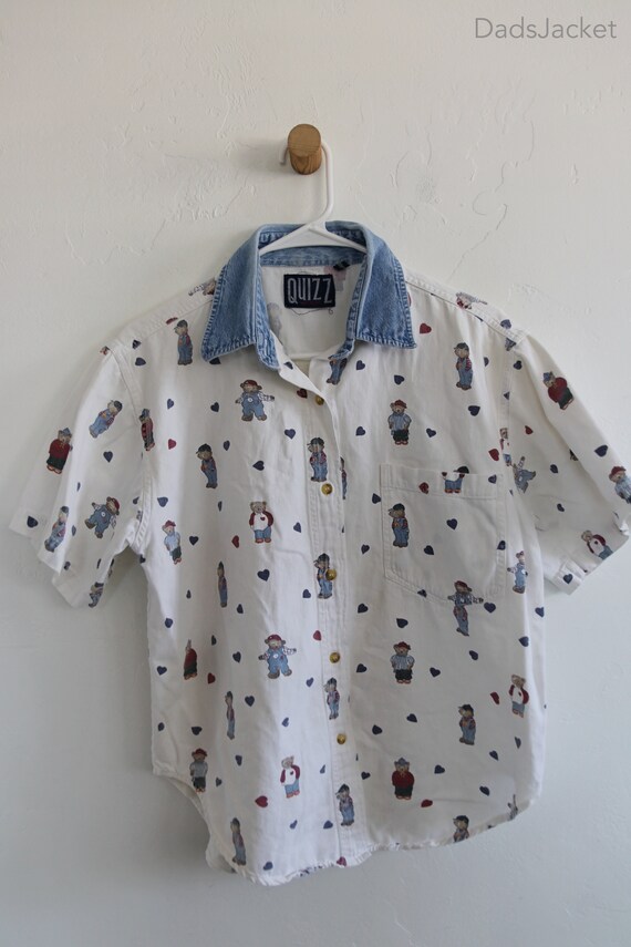 Bear Button 90s Shirt Womens Medium - image 5