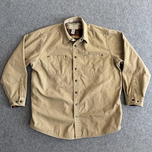 LL Bean Khaki Flannel Lined Canvas Button Long Sleeve Shirt 90s XL