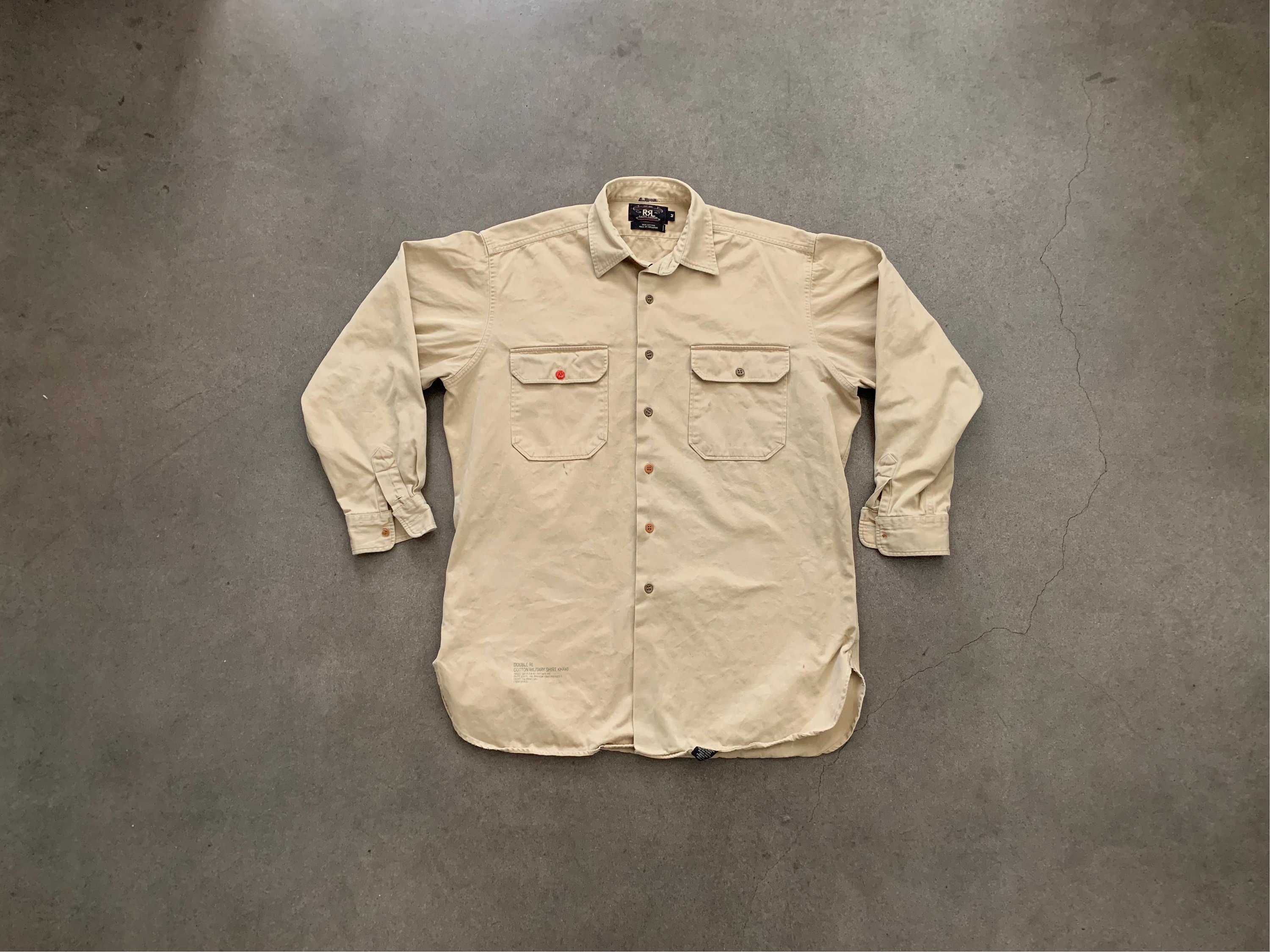 Double RL Khaki Military Twill Cotton Long Sleeve Button Shirt 