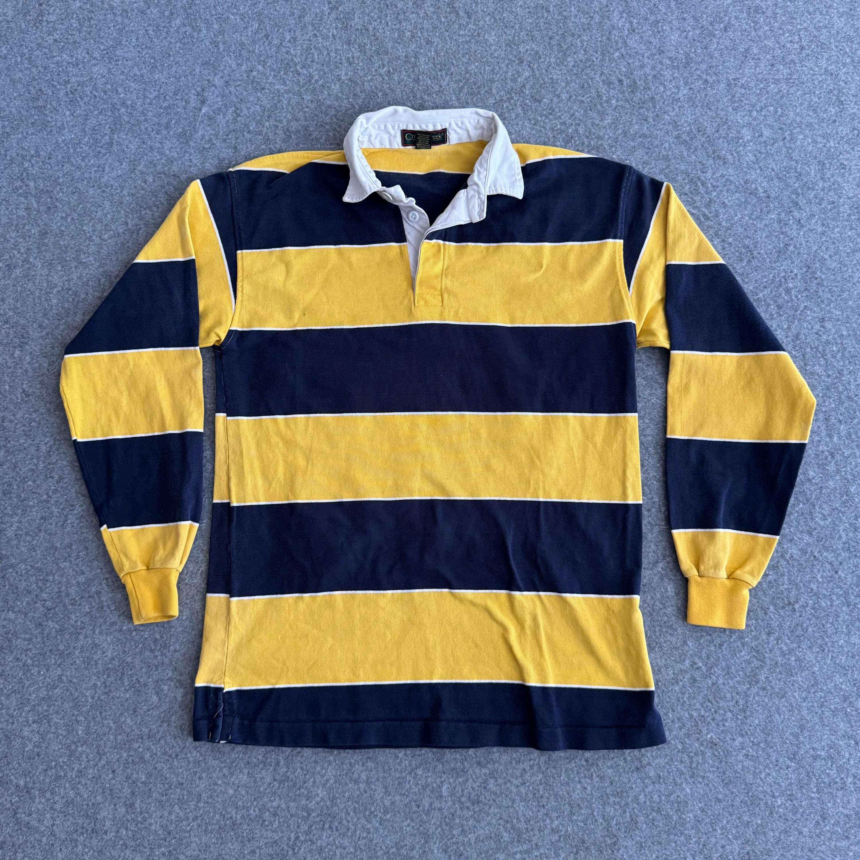 Striped Rugby Yellow Blue Thick Cotton 90s Vintage Long Sleeve