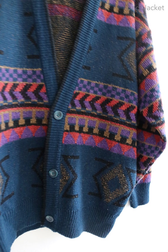 Knit Geometric Cardigan 90s Sweater Acrylic Small - image 4