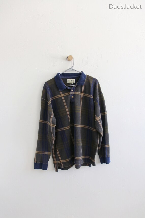 Plaid Long Sleeve Polo Rugby Shirt Y2k Eddie Bauer