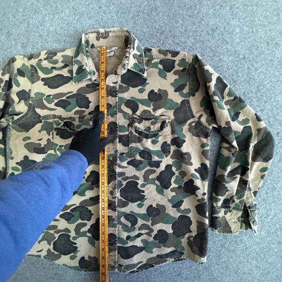 Camo Canvas Duck Pattern Hunting Long Sleeve 80s … - image 4