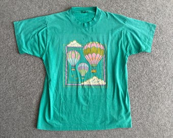 Pastel T-shirt uit de jaren 80 met heteluchtballon, medium