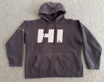 Quicksilver Hawaii Map Boxy Crop Distressed Black Faded Hoodie Medium