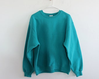 90s Teal Boxy Thick Cotton Sweatshirt Large