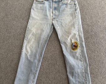 Jeansy Levis 501 Denim z guzikami w stylu lat 90., jasno sprane, 34 x 27