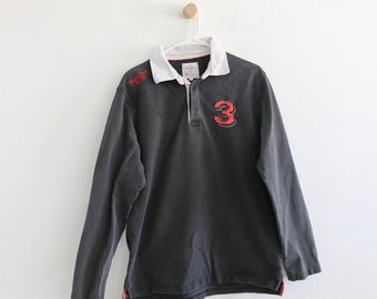 Y2k Rugby-Langarmshirt, schwarz, nummeriert, bestickt, groß