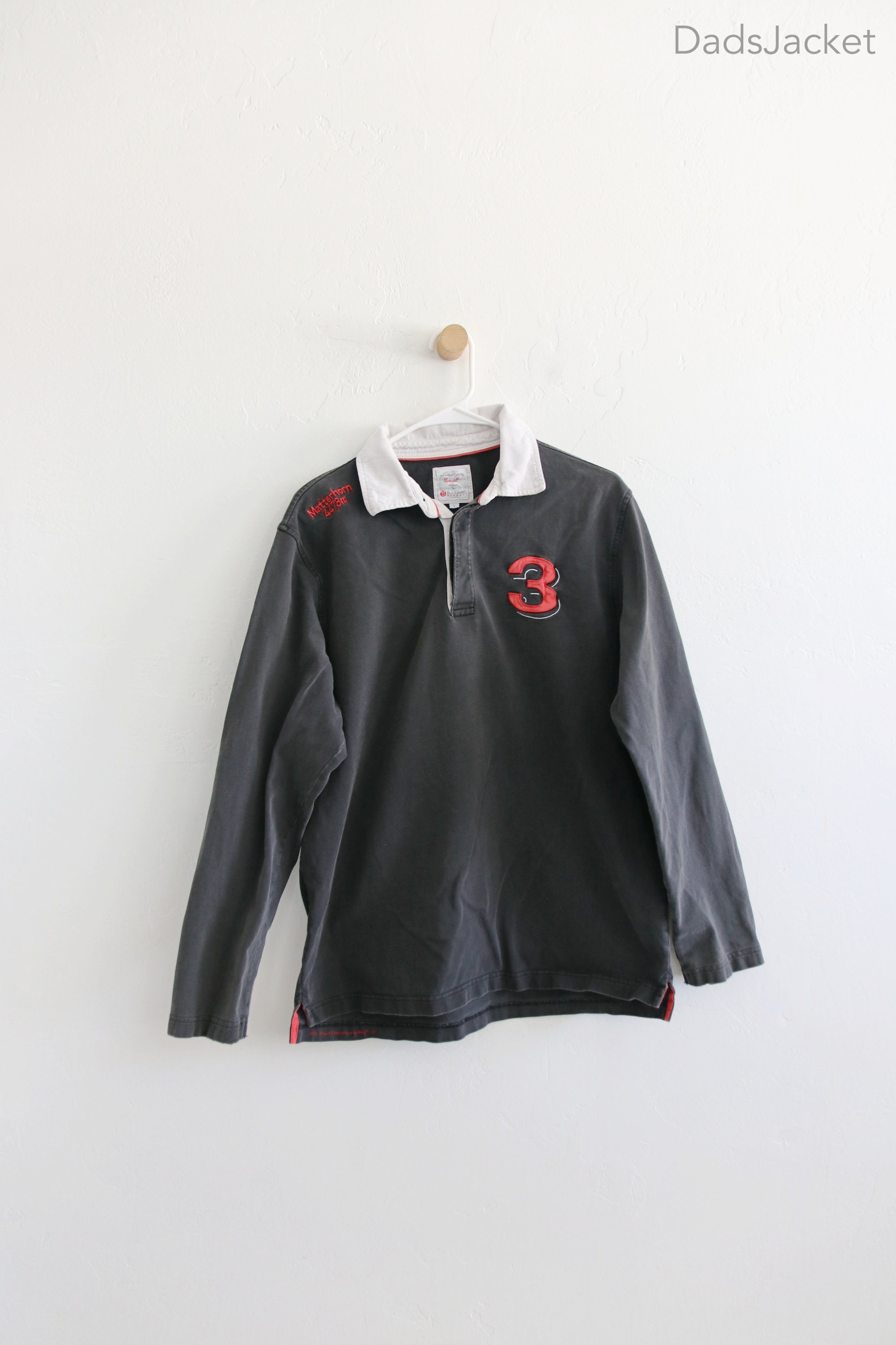 Y2k Rugby Long Sleeve Black Numbered Embroidered Shirt Large