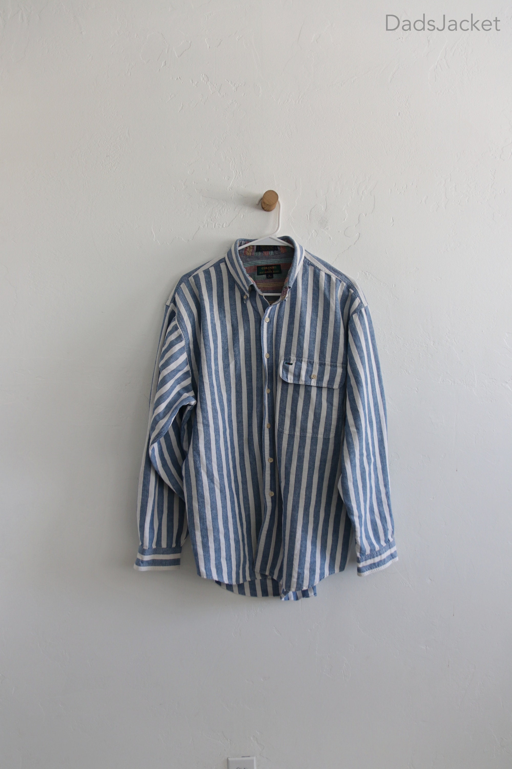 Hutspah Men's Shirt Striped Button Down Vintage Yellow / Gray Cotton  XL 80s