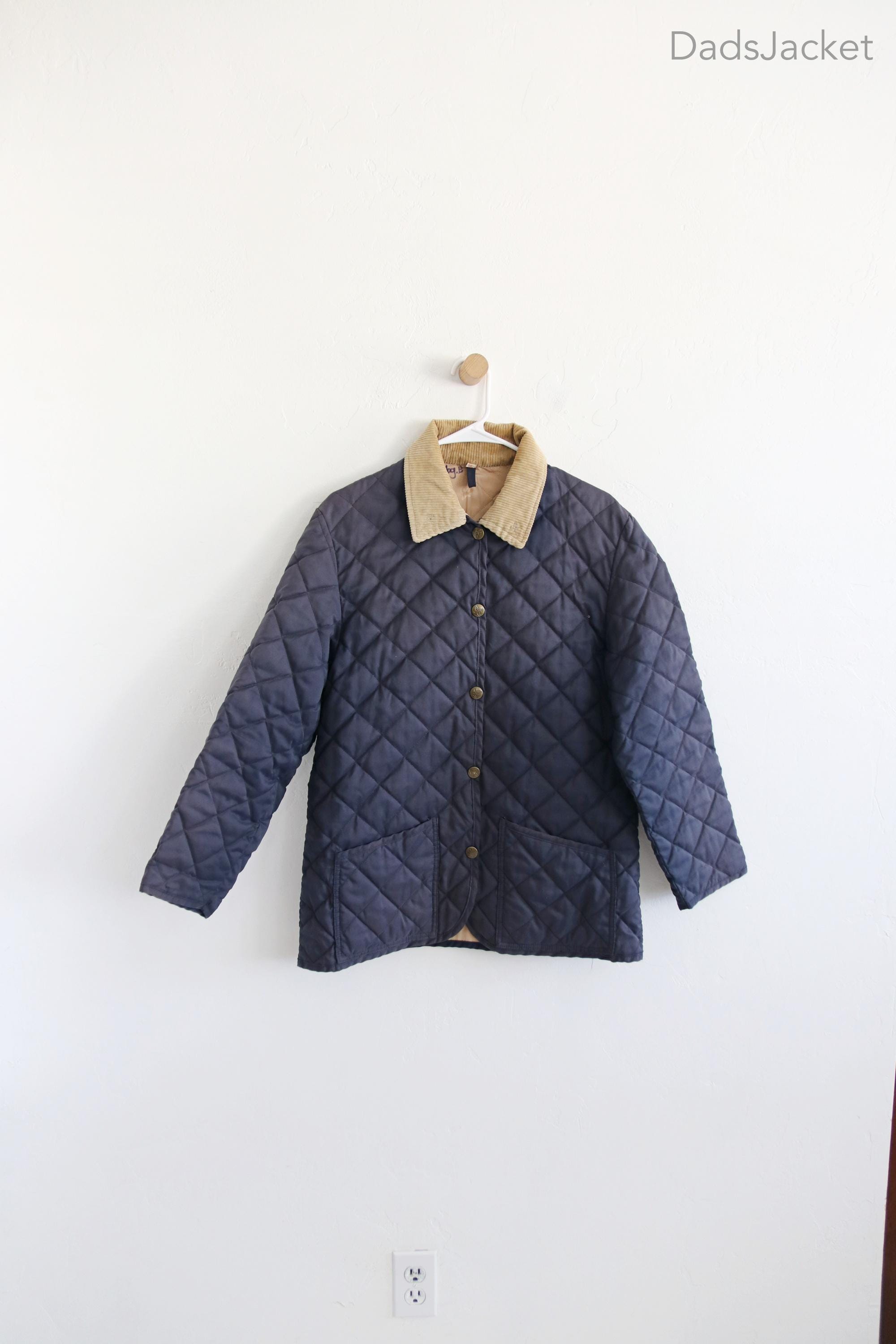 Navy Blue Vintage John Partridge England Made Quilted Snap Coat Jacket Cottage Core Women's Large