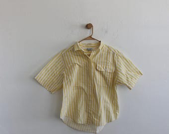 Gestreifte Gelbe Knopf-Crop-Shirt Frauen XL