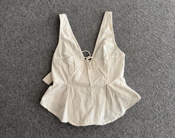 Free People Mika Tank Peplum Linen White XS