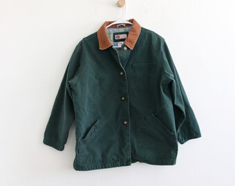 Forest Green Canvas Corduroy Collar Chore Flannel Lined Jacket Womens Medium