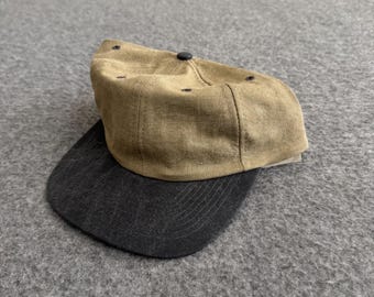 80s Nissun Earth Two Tone Black Beige Low Profile Snap Back Hat Deadstock New Vintage